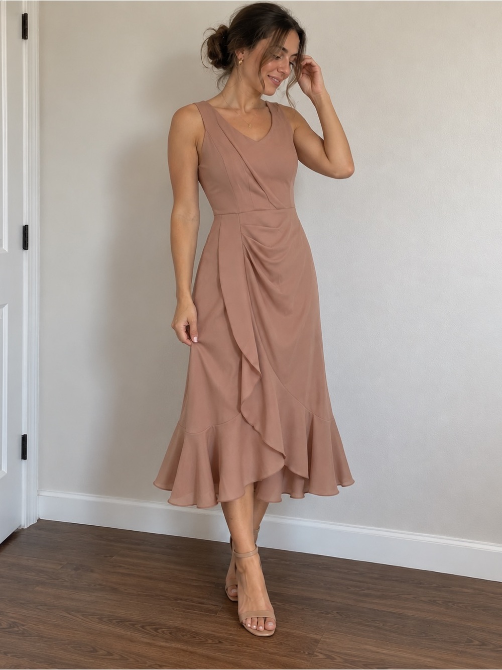 V-Neck Sleeveless Midi Dress in Dusty Rose